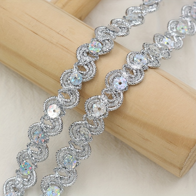 Image of - Of 1.5 Centimeters Wide Golden Wire Laser Bright Sequin Lace Trim Wave Ribbon For Lantern Stage Costumes, Boxes, And Decorative Accessories.