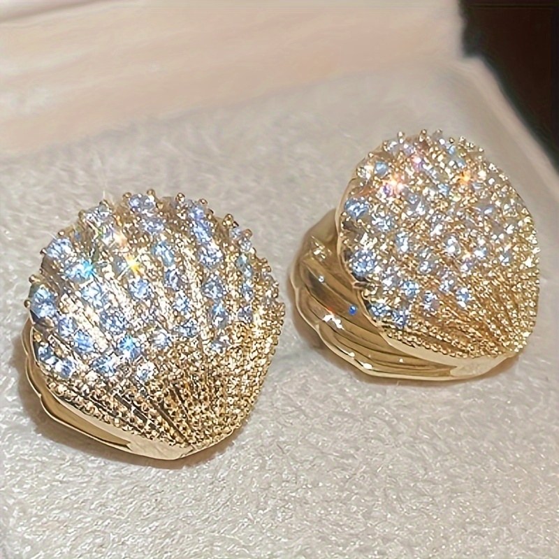 

Luxurious Rhinestone Pave Sparkling Shell Shaped Stud Earrings, Cute Accessory For Women, Perfect For Party & Daily Wear