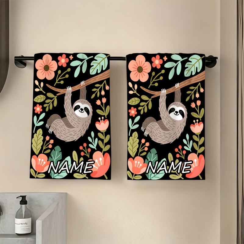 TEMU 1pc Towel, Sloth, Floral Print, Is And Absorbs Water Quickly. The Print Remains Vibrant After Repeated . It Makes A Thoughtful Gift For