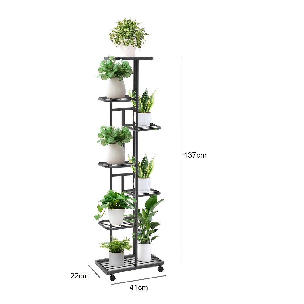 E-shop 7-stufiges modernes schwarzes Metall-Blumenregal & Pflanzenständer mit Treppe - Freistehendes Regal geeignet für Büro, Balkon -