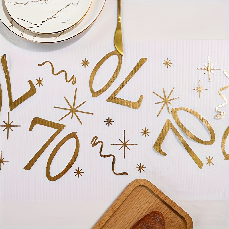 Image of 1pc 11x108 Inch Celebration Table Runner, Elegant Gilded Design For 30th, 70th Birthday, Anniversary, Retirement Party Supplies, Festive Table Runner For Special Occasion Decor