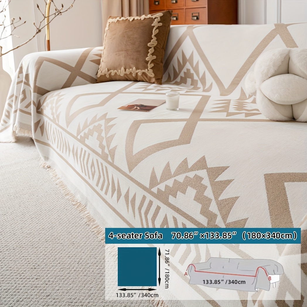 TEMU A Bohemian-style Sofa Cover, Pet-proof Sofa Blanket And Protector, Machine-washable Home Decor Suitable For L-shaped Sectional Sofas And