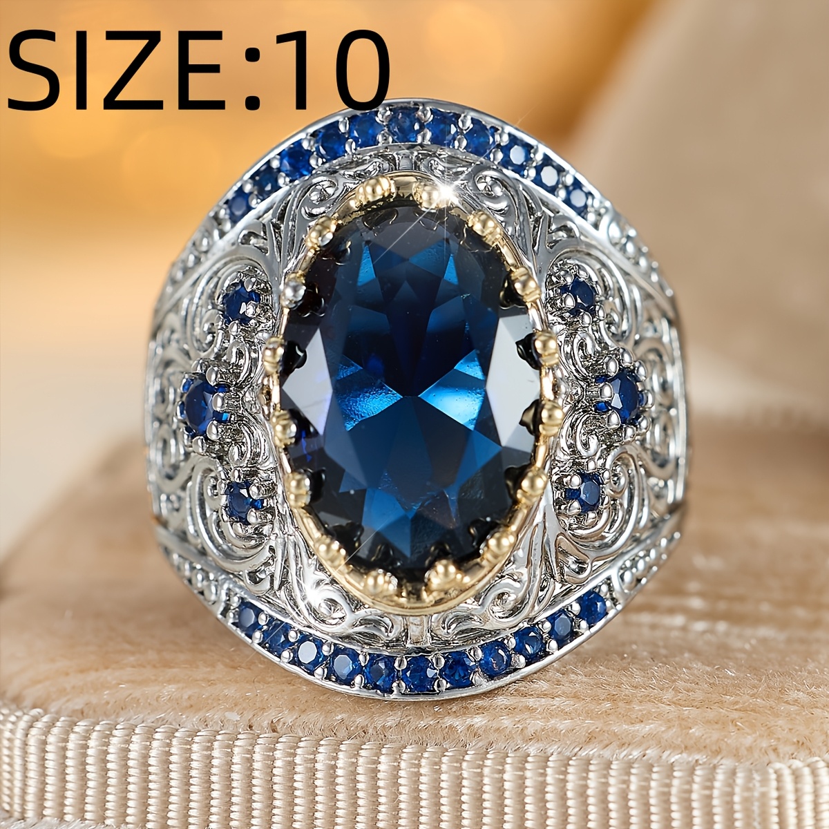 Unisex Copper Inlaid Synthetic Zirconia Wide Band Statement Ring