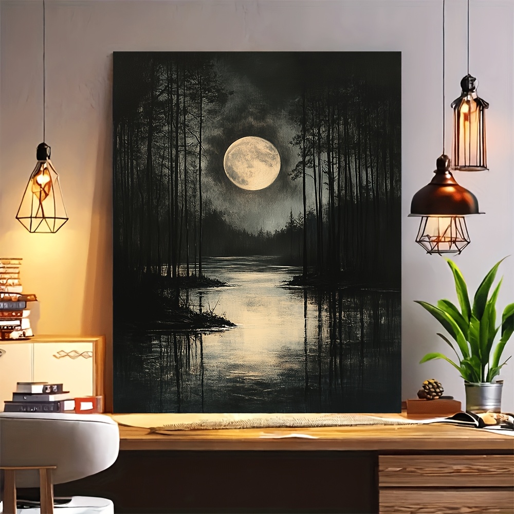 Image of 2d Flat, 2d Flat, 2d Flat 1pc, Featuring A 12x16 Inch Frame [2d Flat], Showcasing A Gothic Design With A Dark Abstract , Lunar, And Mysterious Moonlight. Ideal For Wall Decor, Hanging Images, And