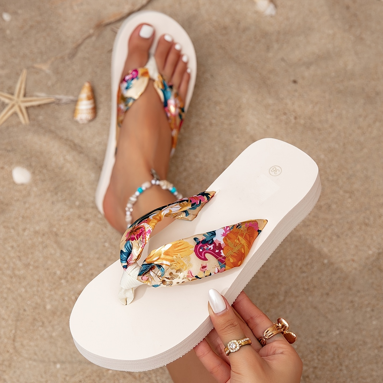 TEMU Scarpe da donna , scarpe estive, scarpe stampate, ballerine casual da spiaggia, sandali con cinturino a T, scarpe da donna
