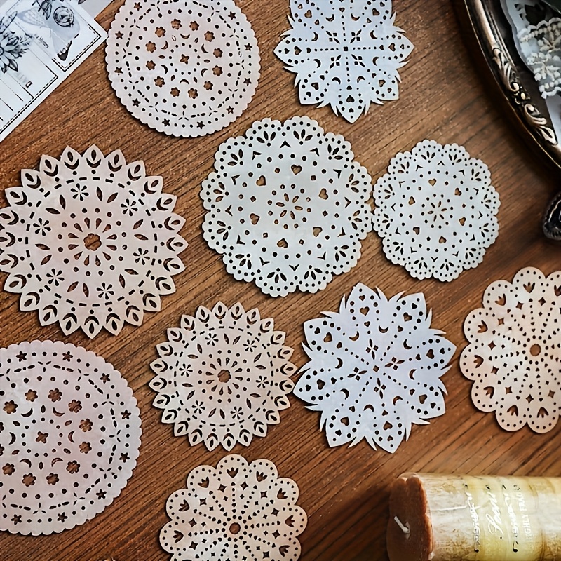 

30pcs Vintage Lace Paper Decorative Scrapbooking Paper Hollow Material Paper Collage Material Background Paper For Junk Journal Decor, Diary , Diy Junk Journal Decoration Party Favor