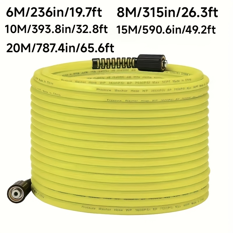 

1pc High-pressure Washer Hose, Pvc Material, Multiple Lengths (6m/19.6ft, 8m/26., 10m/32.8ft, 15m/49.21ft, 20m/65.6ft), M22 14mm Connector, Compatible With 3600 Psi-7500 Psi Power Washers