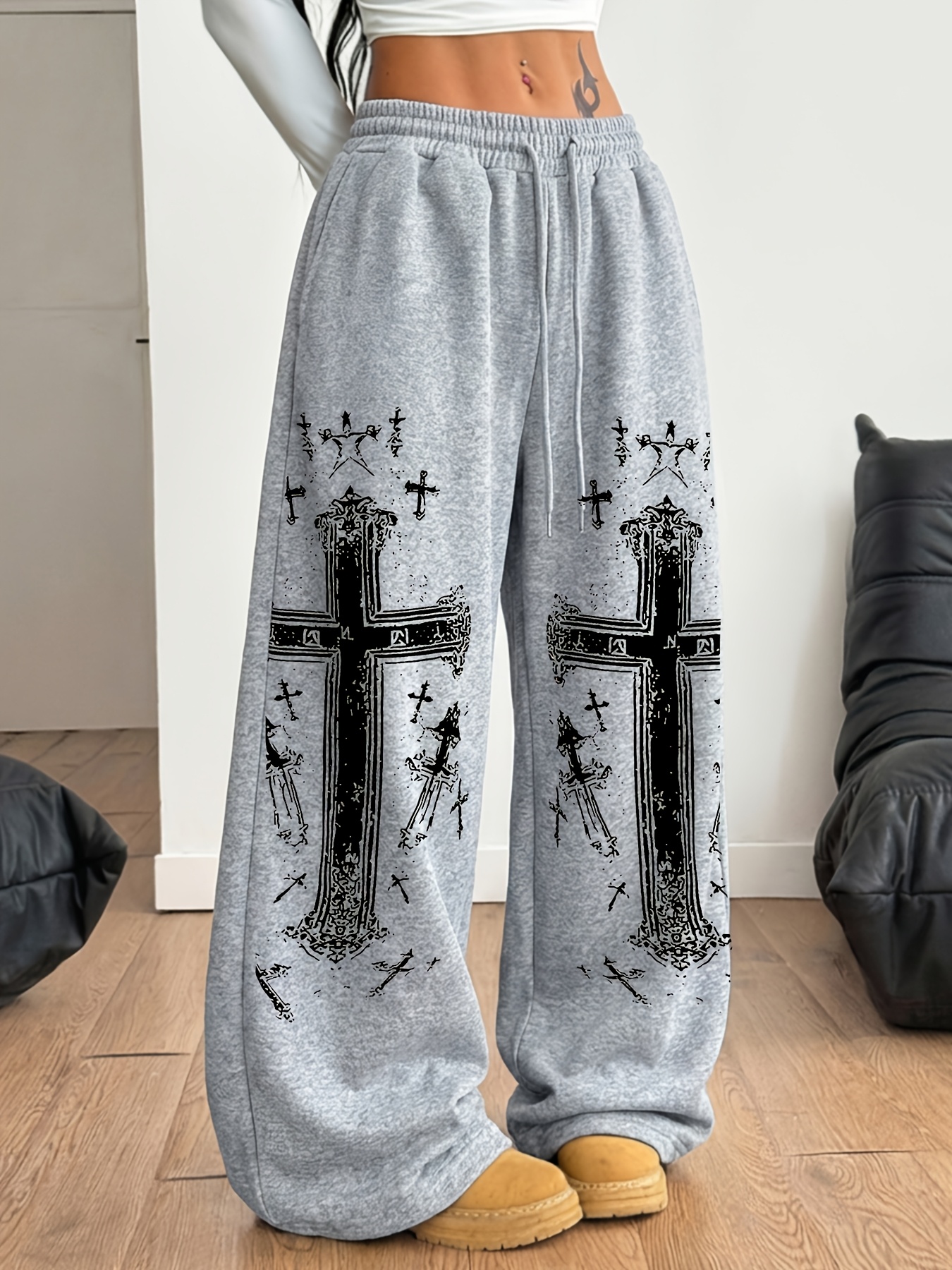 punk style pants gothic cross sweatpants y2k vintage wide - Temu