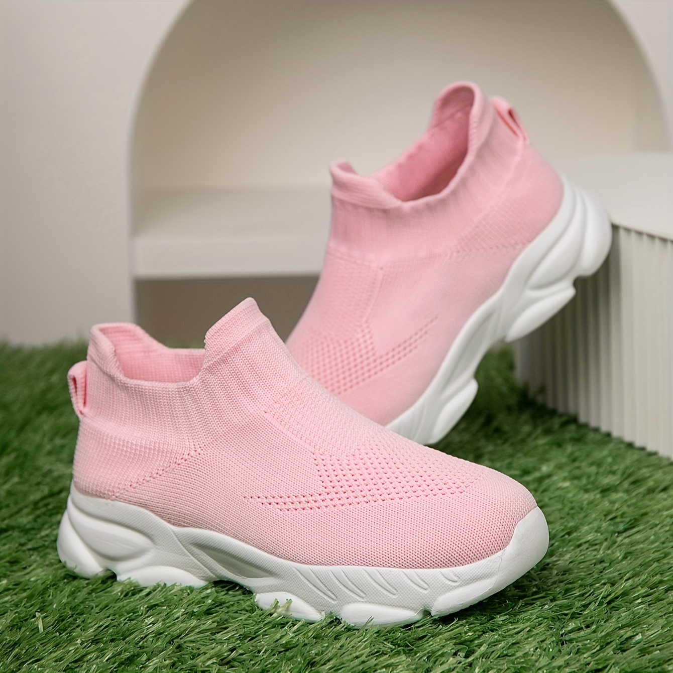 1 Pair of Unisex Knit Mesh Breathable Casual Sneakers, Lightweight and Comfortable, Suitable for All Seasons, Indoor/Outdoor Slip-On Sock Shoes, Trendy Footwear