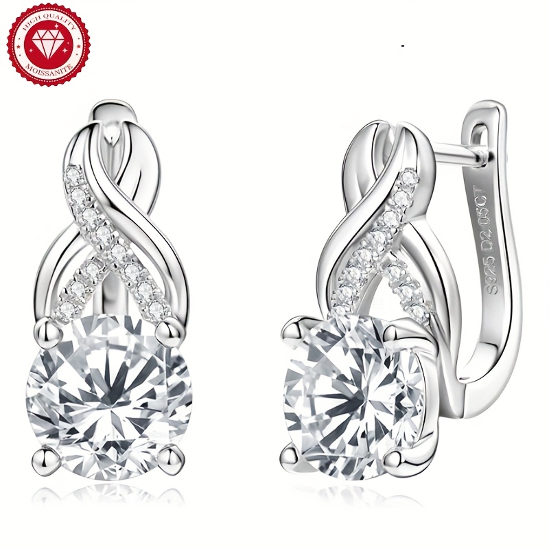 925   moissanite ring earrings in ear earrings   round cut 925 pure silver earrings lady earrings mothers day gift anniversary gift Product details 1
