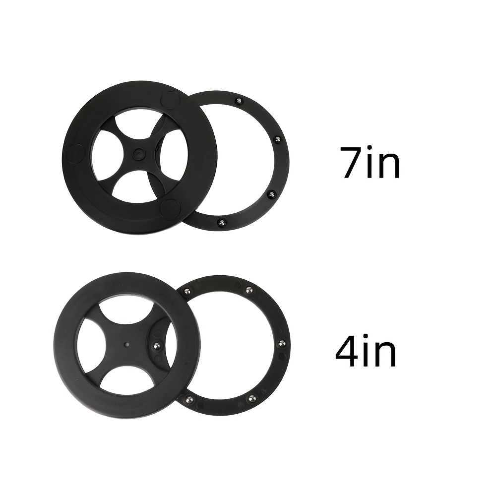 TEMU Lot de 4 pièces (2 socles + 2 couvercles), plateaux rotatifs ronds noirs en deux tailles : 4 po et 7 po. Rotation complète à 360° avec base