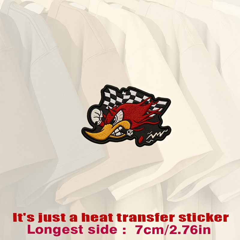 TEMU Vibrant Patch With Red Feathers, Yellow Beak, Black And White Checkered, Heat Transfer Stickers Suitable For Flat Fabrics Like Clothes, Hats,