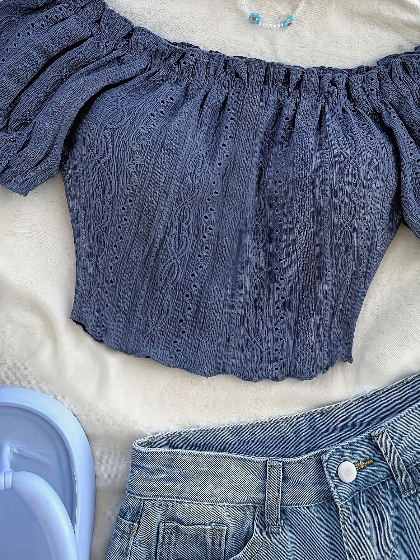 vrouwen bohemian off shoulder gerimpelde mouw t shirt - Temu Belgium, image size:800x1067