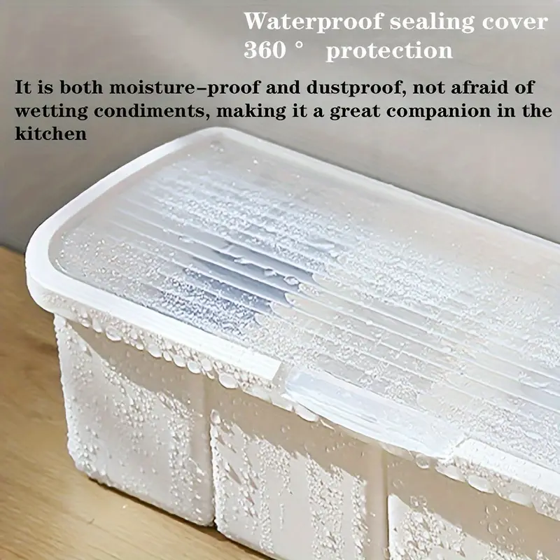1pc three compartment condiment container with spoon plastic seasoning storage box with lid multi grid spice jars jar holders organizer set Product details 8