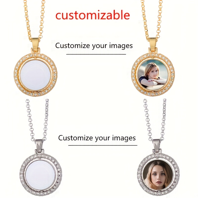 

Customizable Women's Photo Pendant Necklace - Dual-sided, Rotatable Round Design With Silvery Plating, Casual Attire & Day Gift