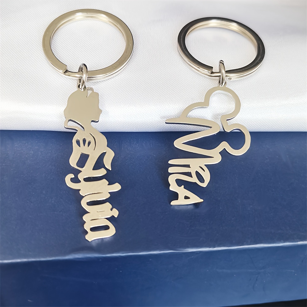 

Engraved Steel Keychain & - Personalized , For And , Fashionable Lettered Key Accessory