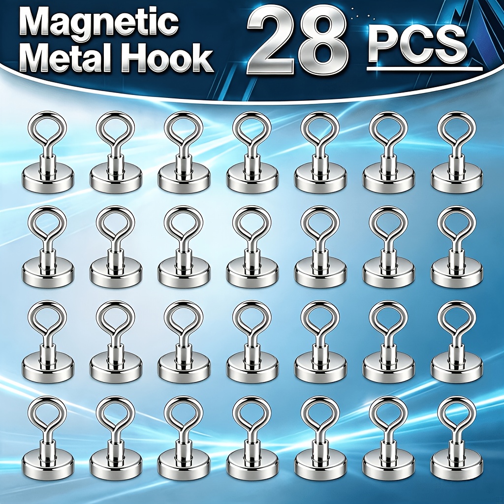 TEMU 28pcs Or 15pcs High-quality Magnetic Metal Hook Set, 17mm Diameter Round Base Classic Firm, Durable, Magnetic Adsorption Does Not Fall; Suitable
