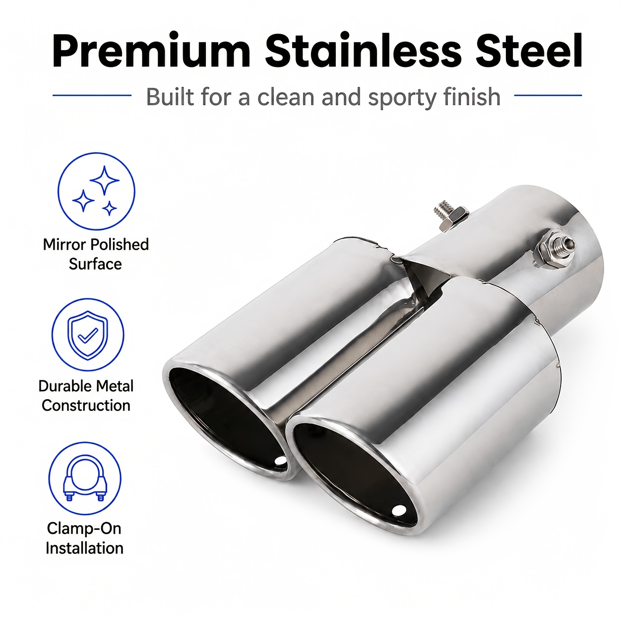 TEMU Car Dual Exhaust Tip, 2.5 Inch Stainless Steel Straight Muffler Tailpipe Additions, -on Port Exhaust Tip Modification, Universal For Most Cars