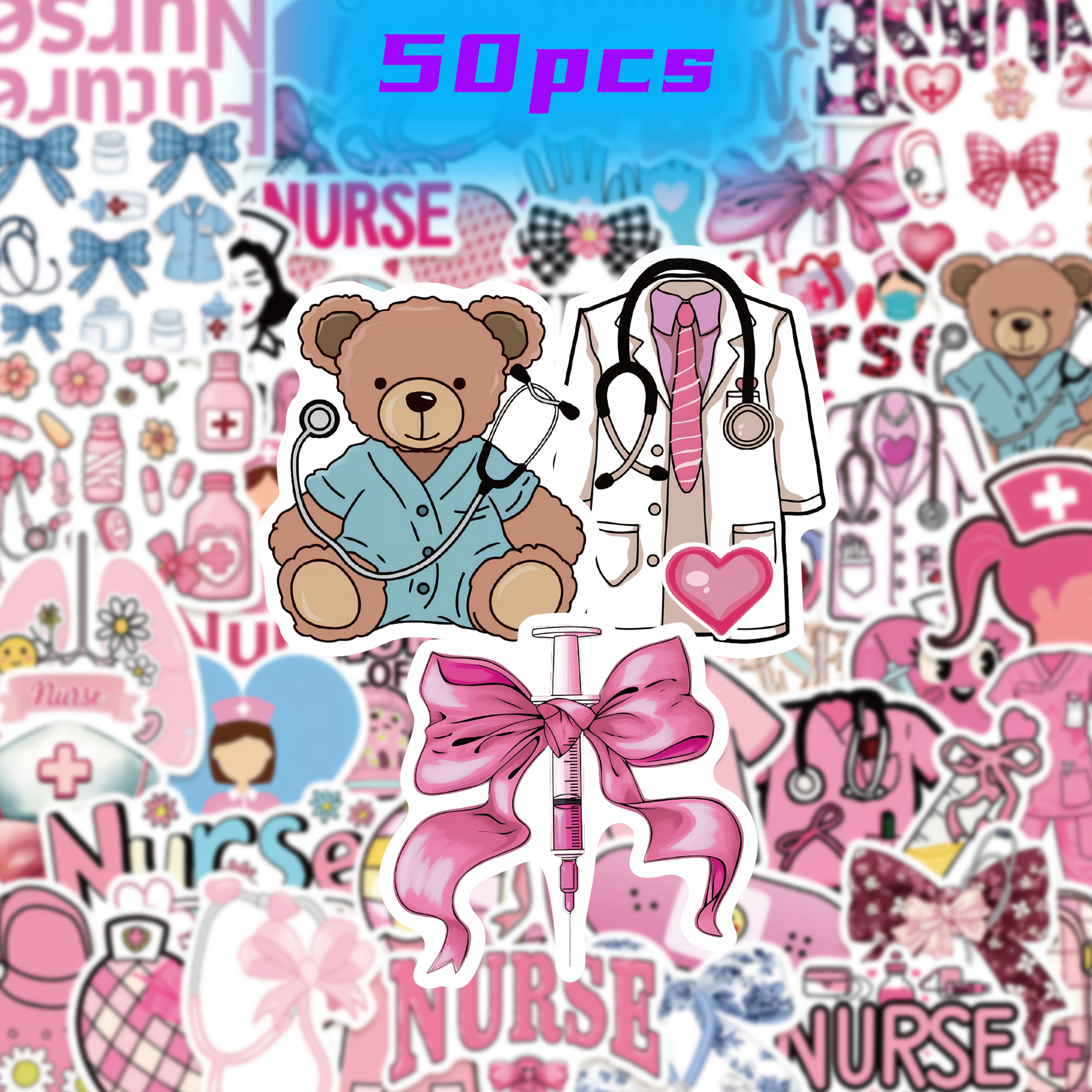 Image of 50 Sheets Pink Stickers For Suitcase Journal Phone Case Guitar Skateboard Desktop Drawer Material Guitar Skateboard Study Reward Birthday Health Stickers