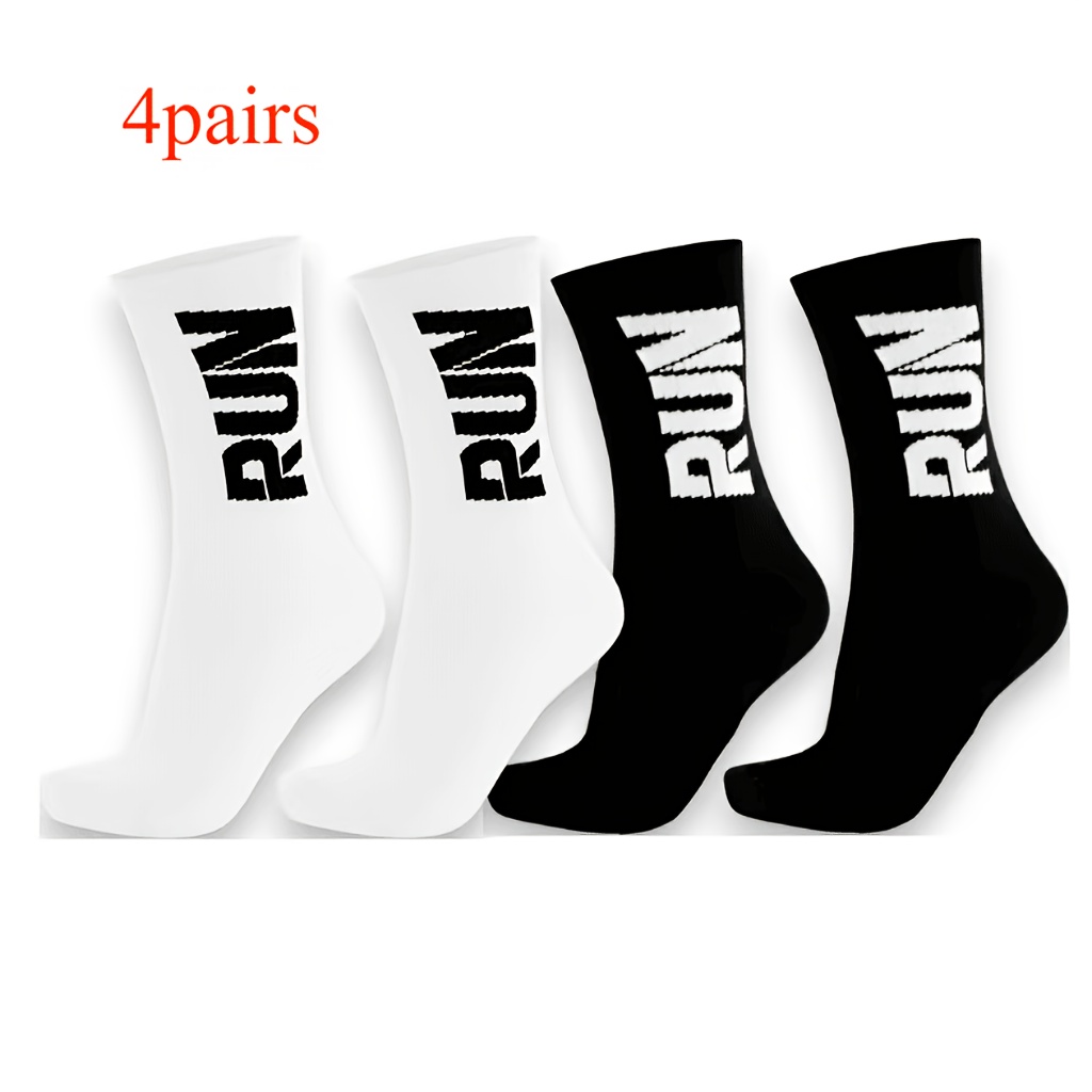 TEMU Ensemble de chaussettes hautes à imprimé de lettres 1/2/4 pièces | Chaussettes de sport et de course à col rond pour hommes (Noir/Blanc/Rose