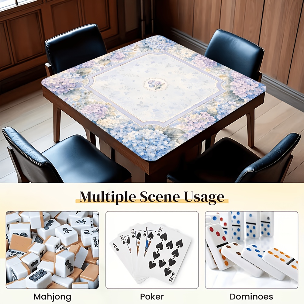 purple blue hydrangea   31 5 x 31 5 inch 23 6   6 inch size 2mm thick rubber anti slip and noise reduction multi purpose mahjong additions game mat foldable table mat with stitched edges for mahjong   board games