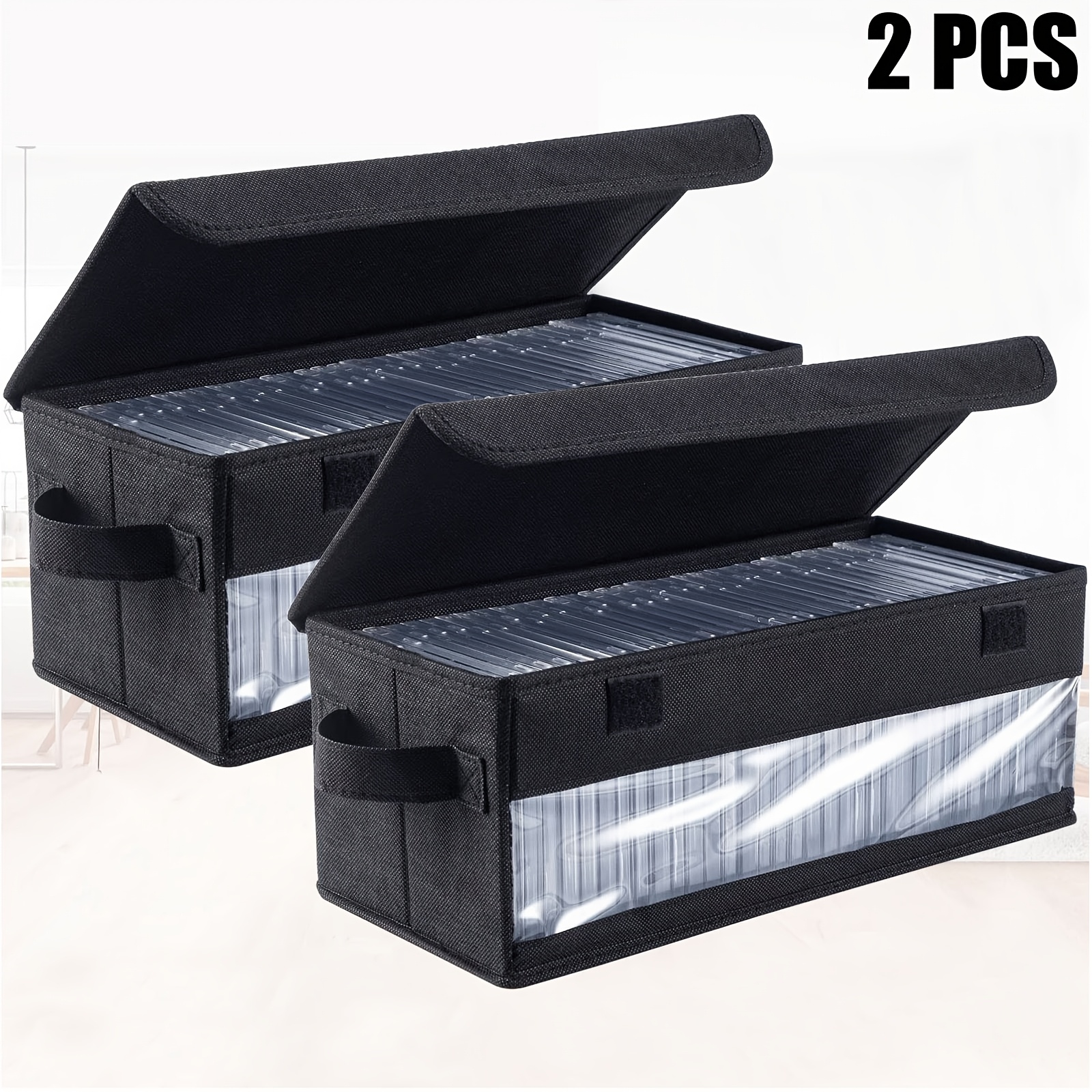 

2pcs Large Capacity Cd/dvd Storage Cases - Holds 165 Discs, Polyester With & Handles, Black Transparent For Car, Office, Home, Dvd Storage Organizer