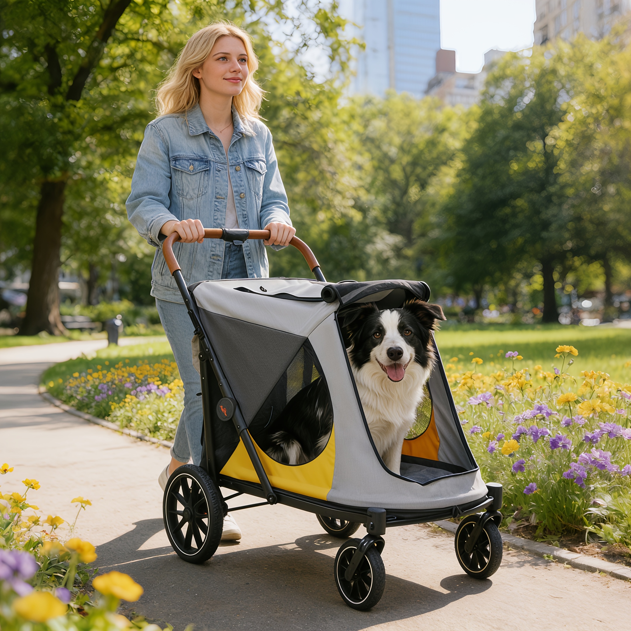 Large Dog Stroller with 4 Wheels: Foldable Pet Stroller for Medium Large Dogs Up to 42Kg, Dual Entry Pet Stroller with Mesh Windows, Storage Pocket, Cup Holder And Brake System, 86X65.5X102 Cm - Image 2