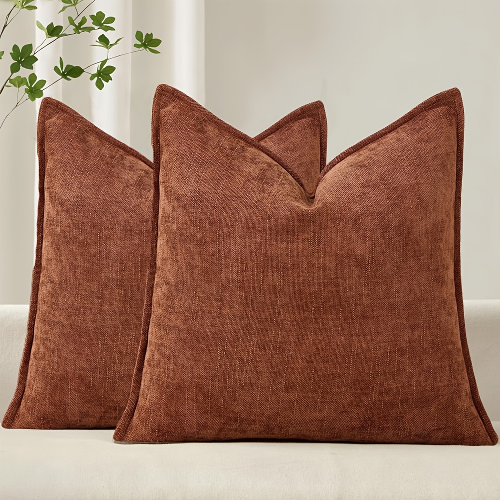 TEMU 2pcs Set, Embossed Texture Chenille Decorative Pillowcases, Square Accent Solid Color Pillowcase, Neutral Tone Farmhouse Style Cushion Cover,