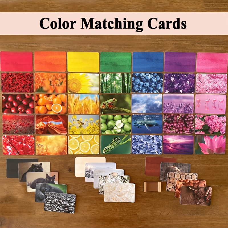 Image of 40pcs Cards And 10pcs Color Name Cards, Color Classification Game Cards, , Visual Attention Training, Real Object Cards