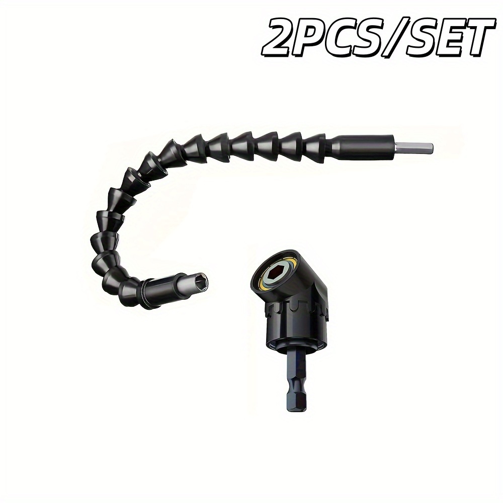 2pcs/set 105-degree Right Angle Drill Attachment And A Flexible Angle Extension Bit Kit For Drill Screwdriver Socket Adapter. 1/4 Inch Hex Socket Holder Adapter