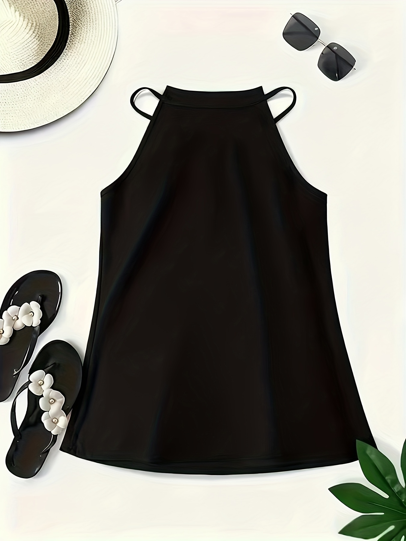 spring summer casual simple halter neck ruched design sleeveless vest details 4