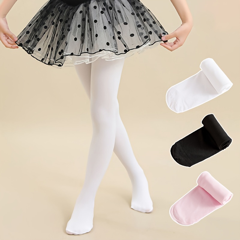 1 Pair Kids Pure Color Dance Socks, Spring/Summer Thin Velvet Pantyhose, Black/White/Pink, 100% Polyamide, Machine Washable, Solid Color Knit Fabric