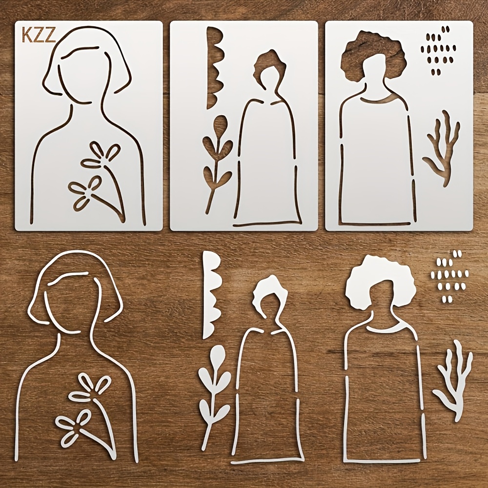 Image of Kzz 3pcs A5 Size Paper Doll Silhouette Molds, Reusable Female Portrait Painting Stencils, Craft Templates For Wood, Canvas, Fabric, Stone, Diy Art Projects, Art Supplies, Spray Pen Stencils, White