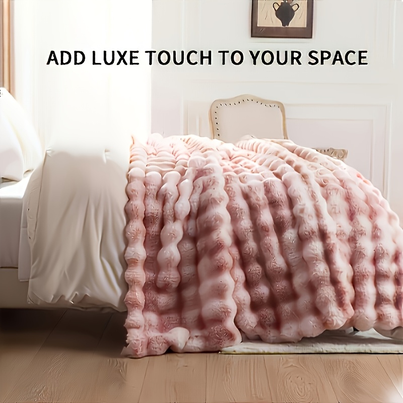 Luxury Soft Fluffy Faux Rabbit Fur Blanket, Cozy Plush Throw