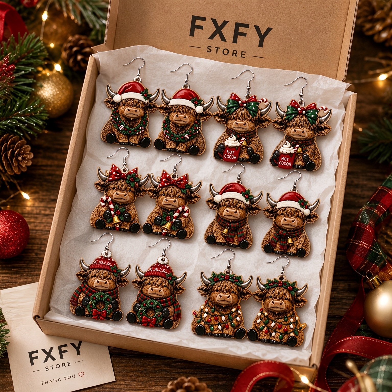 12pcs Women's Acrylic Christmas Hanging Earrings Set