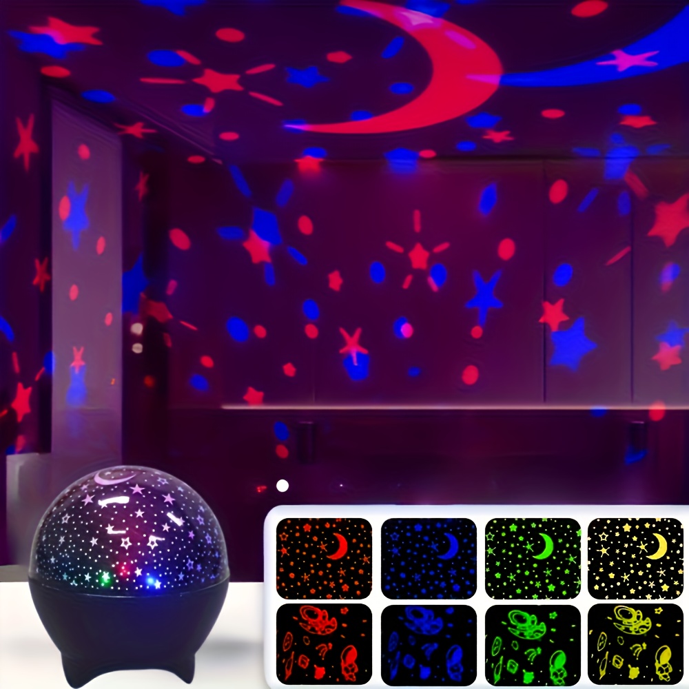TEMU -powered Black Star And Moon Projection Night Light / Room Decor Projection Night Light / Flickering Atmosphere Night Light, Suitable For