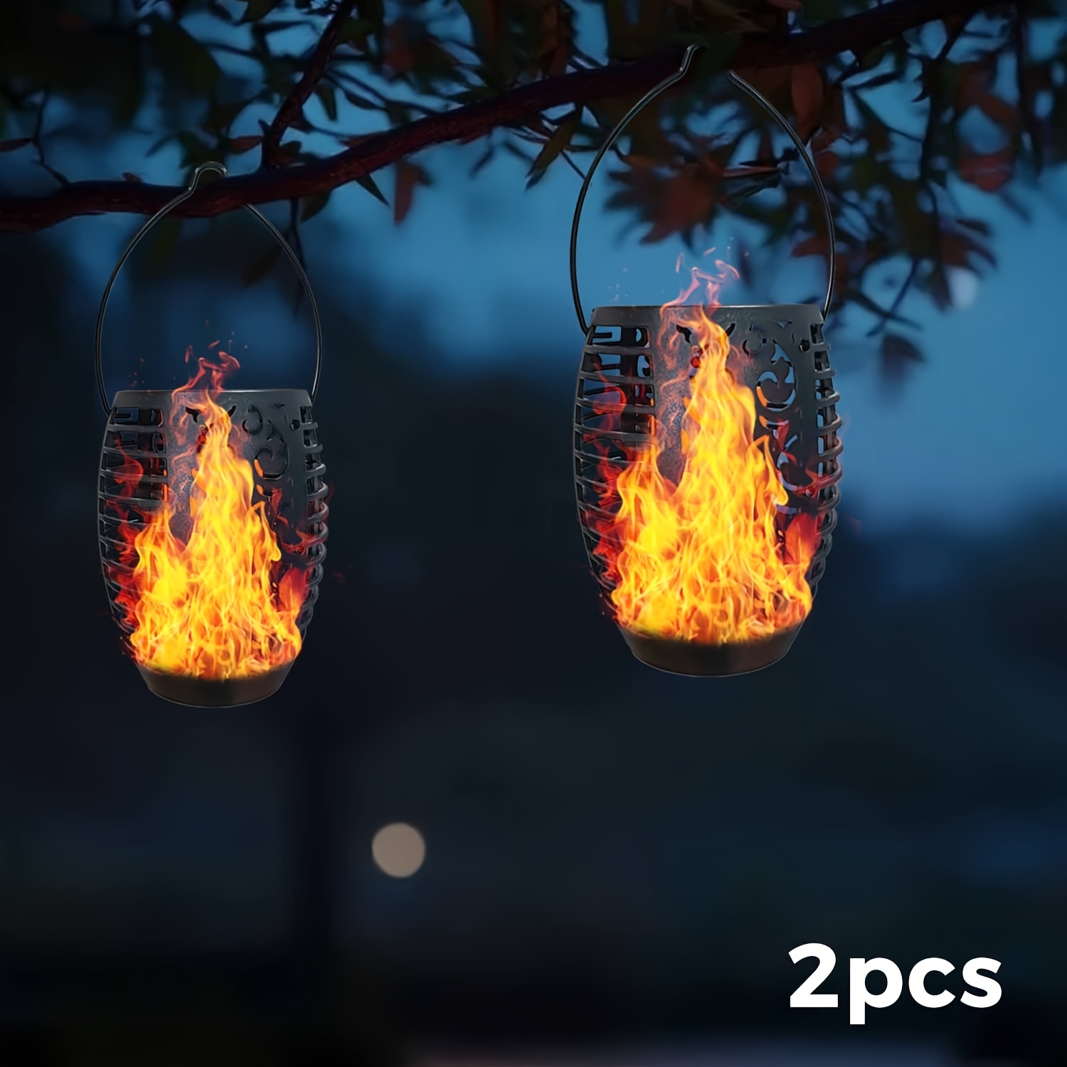 Image of 1/2pcs Hanging Solar Vintage Flame Light, Solar Torch Light With Flickering Flame, Outdoor Solar Hanging Lamp For Garden, Patio, Driveway