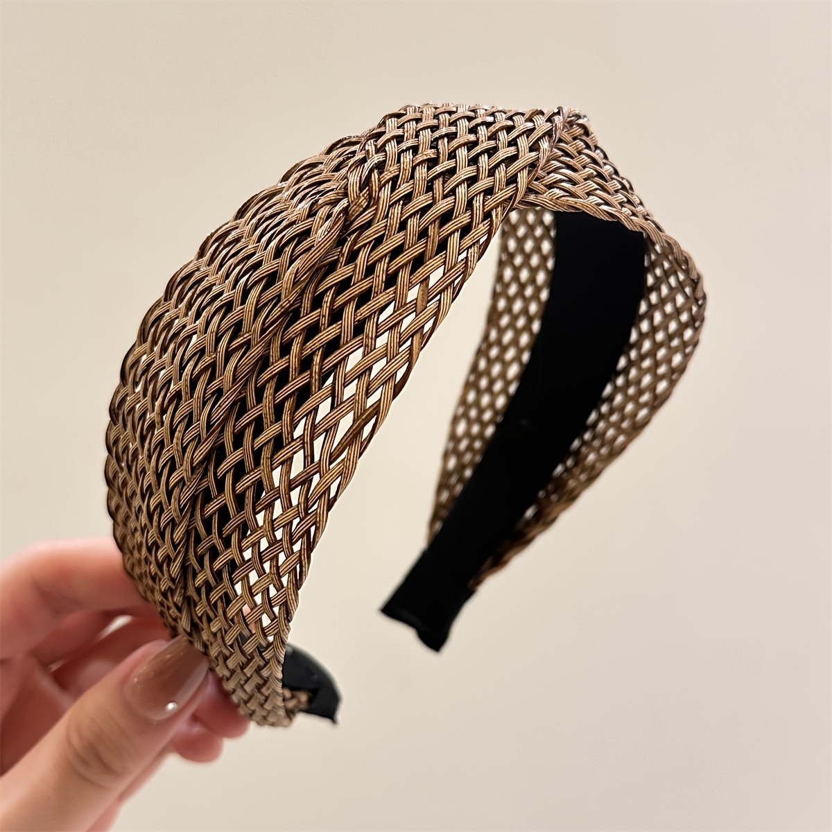 Image of Women's Hairband, 1pc, Straw Woven, Breathable, Summer, , Hollow-out, For Flyaways, Wide-brim, Vacation Hair Accessory