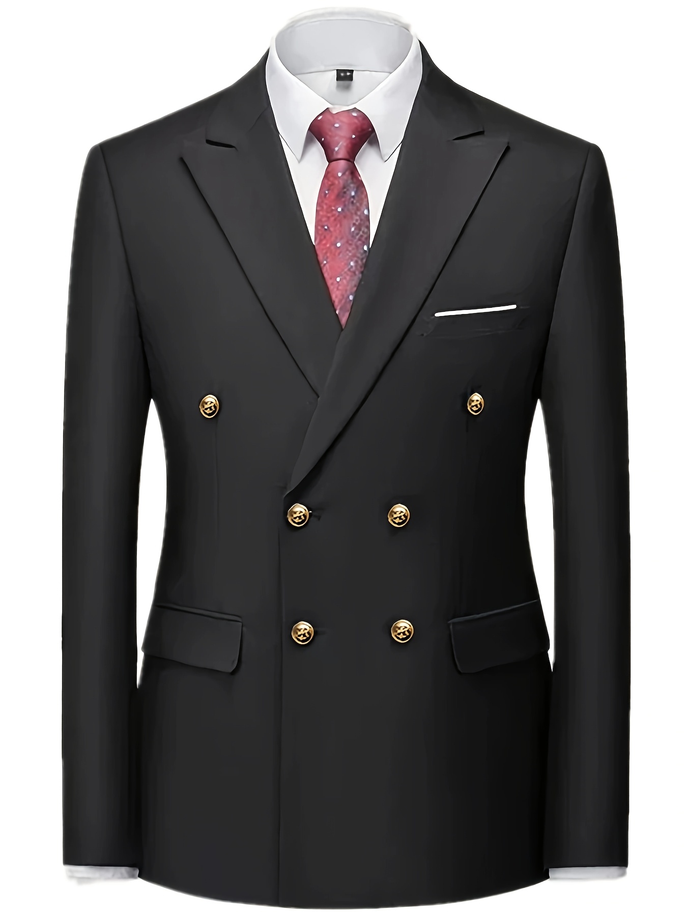 Men's Slim Fit Light Blue Double-Breasted Blazer & Pants Set - Elegant Evening Dress Suit for Business or Formal Occasions, 2pcs Polyester Fabric Outfit with Lapel Collar and Button Details, Formal Wear|Sleek Suit Design|Golden Button Accents