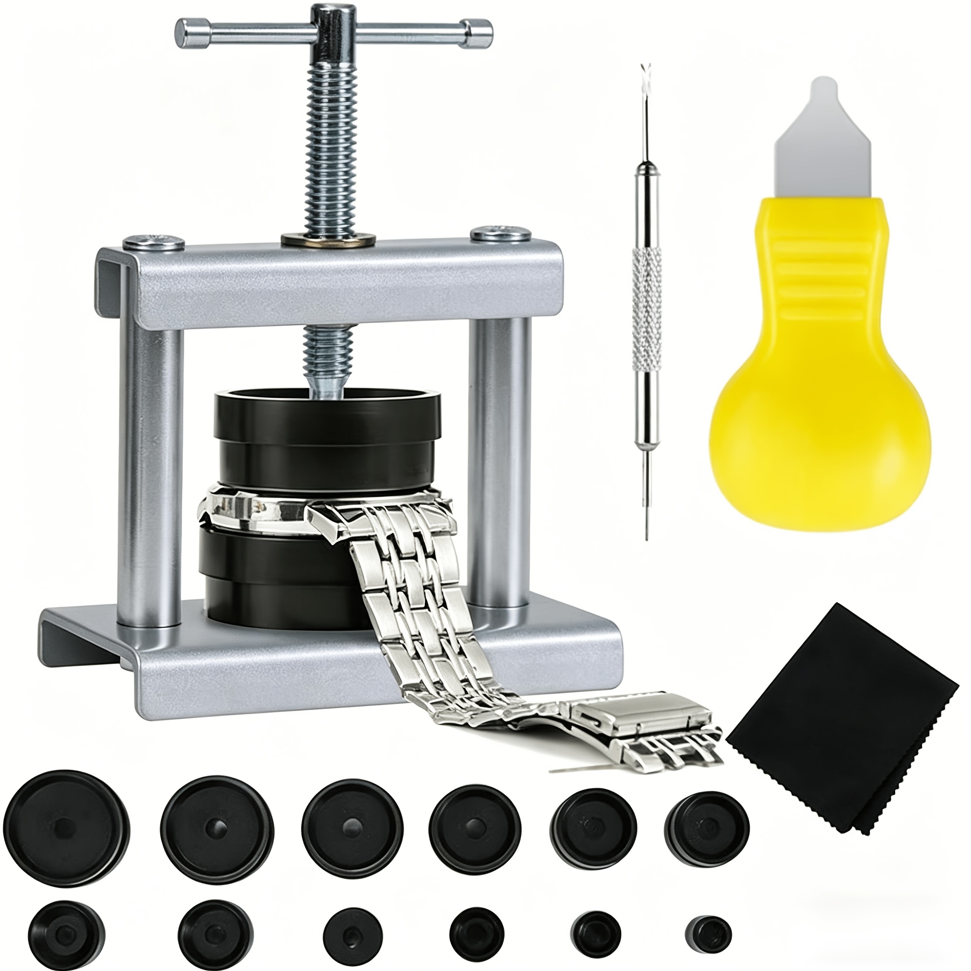 TEMU Complete Watch Back Cover Press Tool Set Suitable For Quartz & Mechanical Watches, Waterproof Battery Replacement & Multi-die Anti-scratch