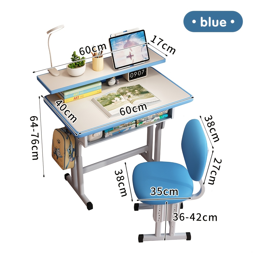 Adjustable Kids Study Desk & Chair Set, Ergonomic Curved Back Spine Protection, Height Adjustable, Wipeable Desktop, Detachable Reading Stand, Eye-Caring LED Lamp, Multiple Colors, Ideal For 3-18 Years Old Kids Home School Study & Daily Use