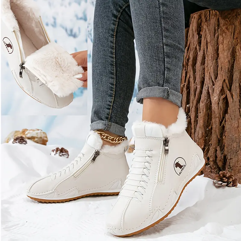 womens winter ankle short boots with plush lining warm zipper lace up closure round toe flat sole multi color options red blue white pink green washable synthetic cover casual boots for wear light outdoor activities winter boots for women elegant classy boots with heels wide width boots for women winter boots for women high quality snow boots shoes for women Product details 1
