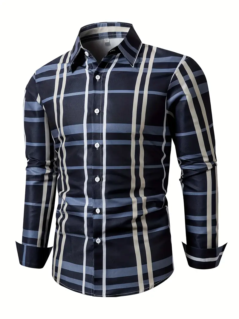 Navy Blue Men's Casual Long Sleeve Shirt