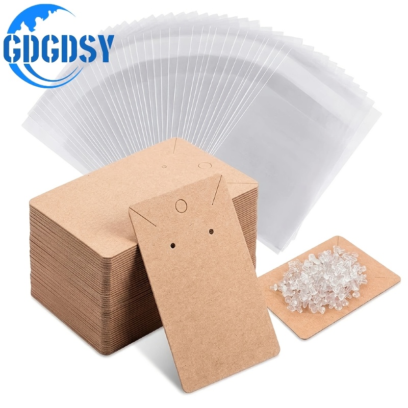 TEMU 400 piezas 100 tarjetas + 100 bolsitas + 200 cierres para aretes, tarjetas de exhibición para aretes con soporte, cierres para aretes y empaque