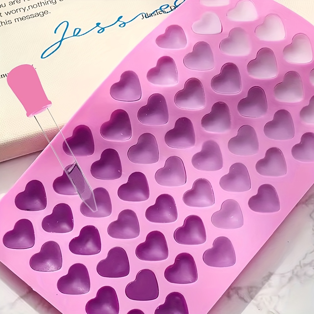 TEMU 2pcs Love Silicone Candle Molds Wax Melting Liquid Diy Dropper 55 Cavity Heart-shaped Silicone Tray With Scale Design Plastic Pipettes Suitable