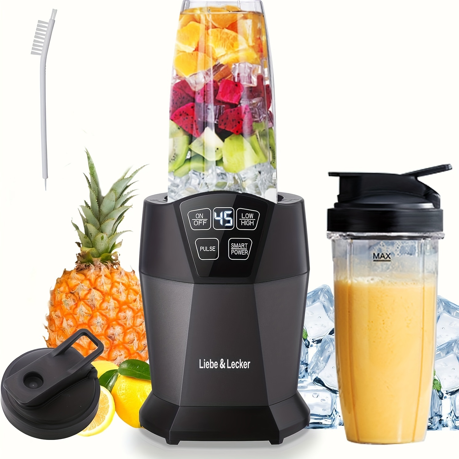TEMU Homeleader Button Style 1200w-watts, For Drinks, Shakes, Smoothies & Sauces, Includes 2 28-oz Cups & Spout Lids, Black