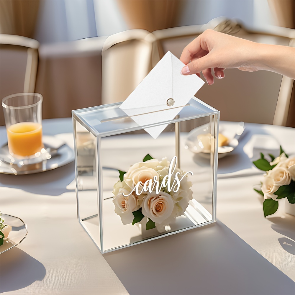 tx brand elegant acrylic card box for weddings birthdays graduations baptisms versatile clear and frosted card holder with slot ideal for gifts keepsakes donations multipurpose event card display no electricity needed