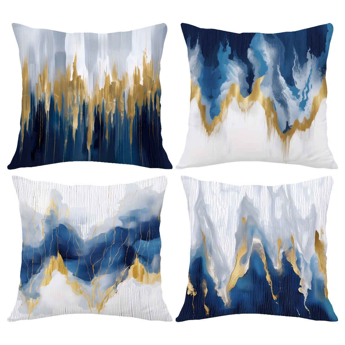 

4pcs Blue And White Abstract Art Lines Bohemian Peach Skin Velvet Throw Pillow Cover Four-piece Set, Home Comfortable Pillow Cover, Living Room Bedroom Sofa Cushion Cover