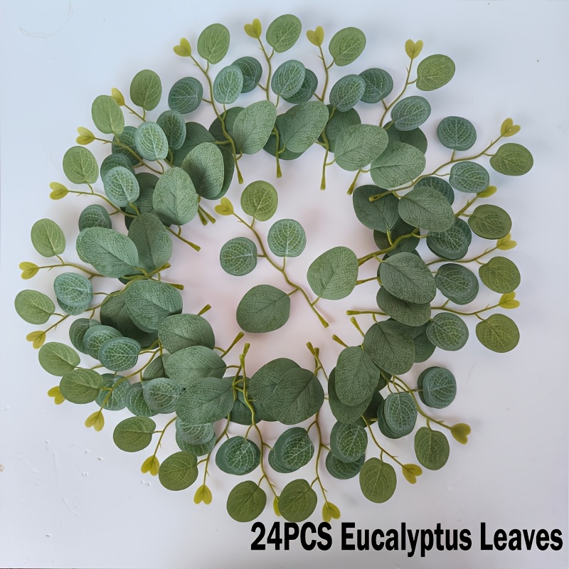 A Set Of 24 Five-pronged Eucalyptus Leaves With Stems, Suitable For Artificial Plants, Home Decor, Table Decorations, Weddings, And More