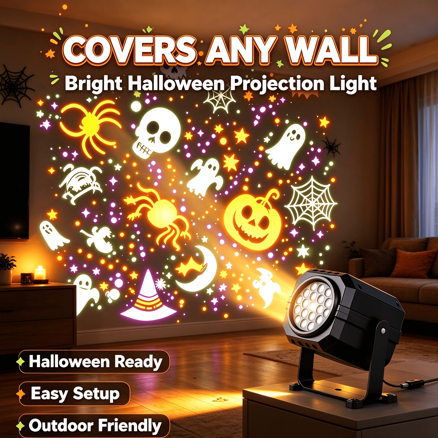 Image of Led Projector Light, Halloween Projector Light, Patterns, Rotating, , Lights, Halloween Decorations, Suitable For Living Rooms, Bedrooms, Walls, Etc., Ambient Lighting, Halloween Lights.
